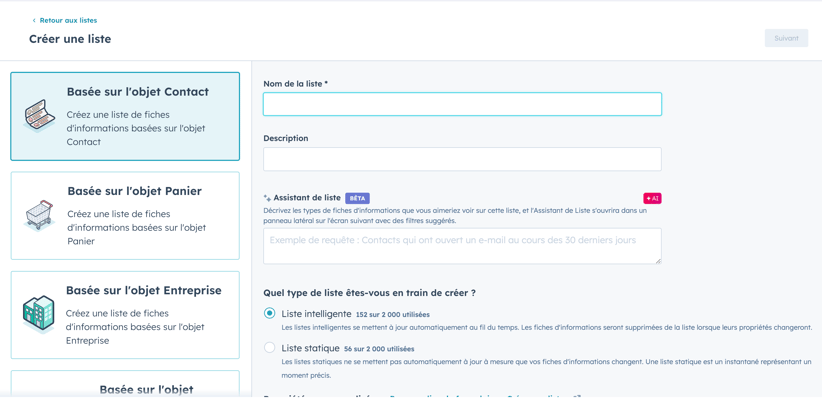 liste HubSpot AI