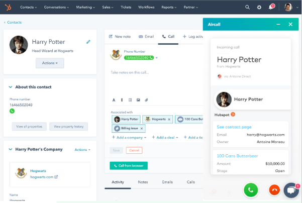 intégration hubspot aircall