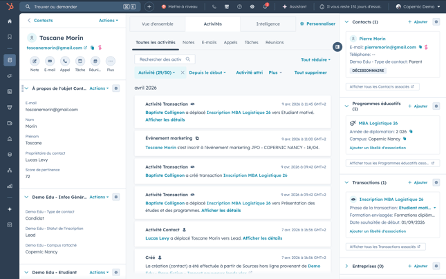 Fiche contact - enseignemnet supérieur