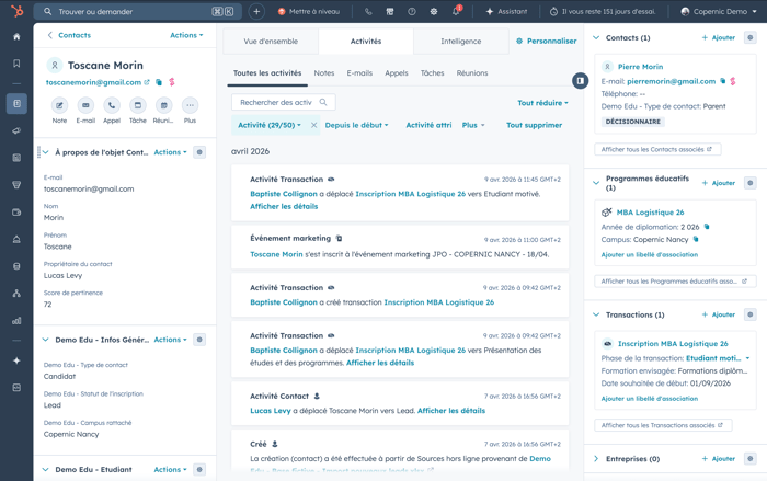 Fiche contact - enseignemnet supérieur